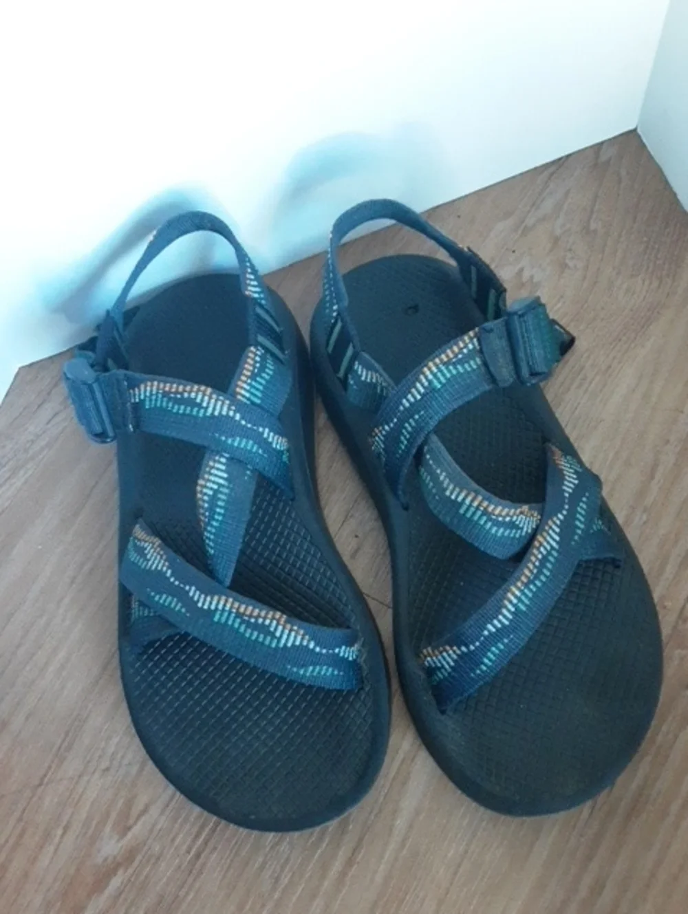 Chaco Mens Z/Cloud Cushioned Activewear Scrap Navy Comfort Sandals 7 *Read